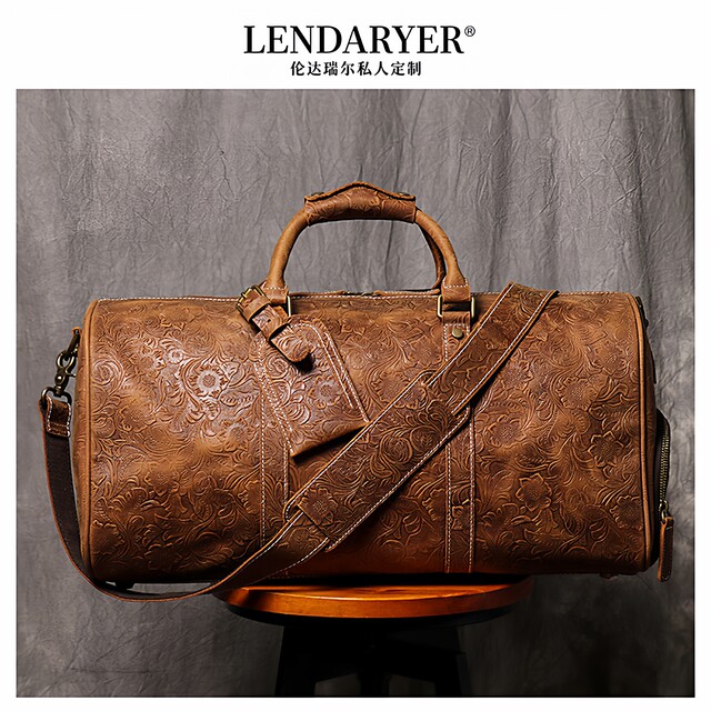 Lendaryer Travel Bag Men's New Retro Embossed Leather Handbag Large Capacity Business Commuter Briefcase