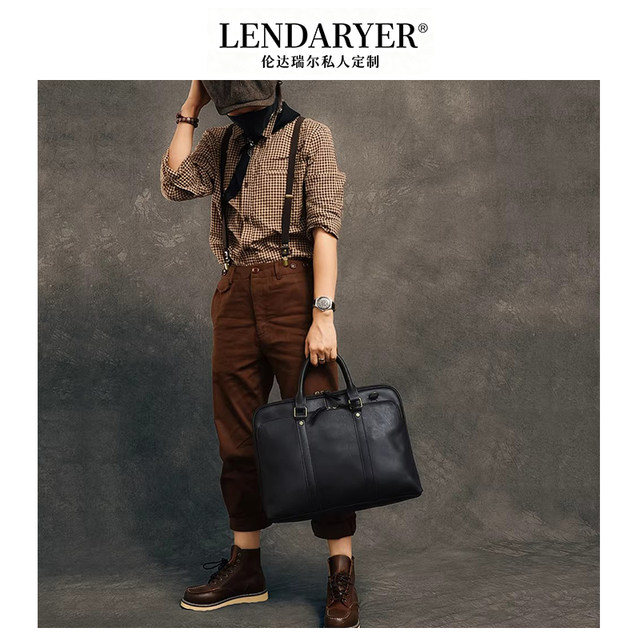 Lendaryer Retro Handmade Men's 15inch Horizontal Leather Laptop Bag Business Fashion Briefcase for Men