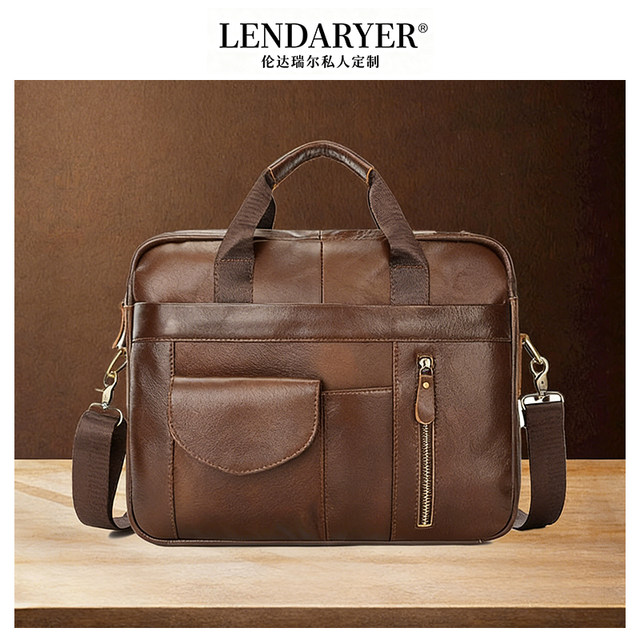 Lendaryer Single Shoulder Bag for Men, First Layer Cowhide, Simple Business Casual Crossbody Bag, Multifunctional Portable Computer Bag