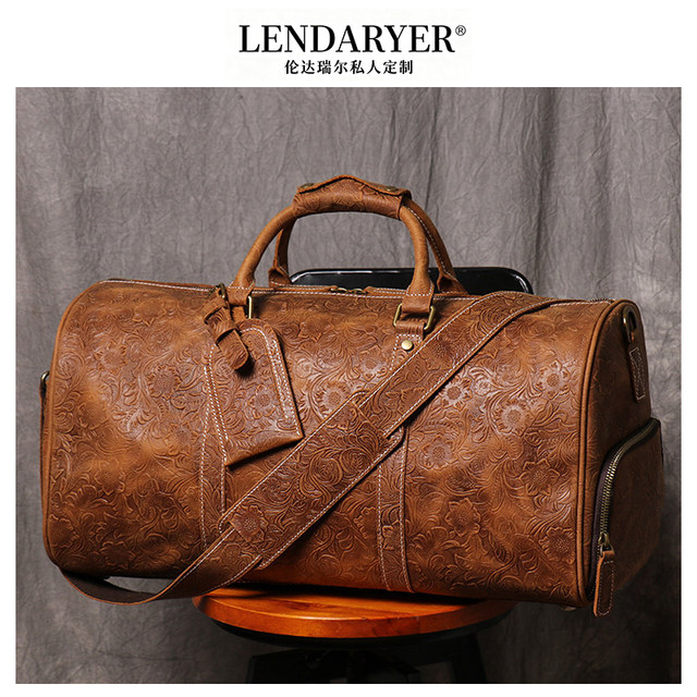 Lendaryer Travel Bag Men's New Retro Embossed Leather Handbag Large Capacity Business Commuter Briefcase
