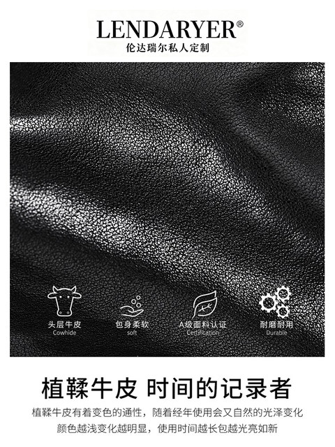 Lendaryer Men's Genuine Leather Zipper Clutch Bag, Long Style, Large Capacity, Fashionable Casual Wallet, Business Travel Clutch Bag