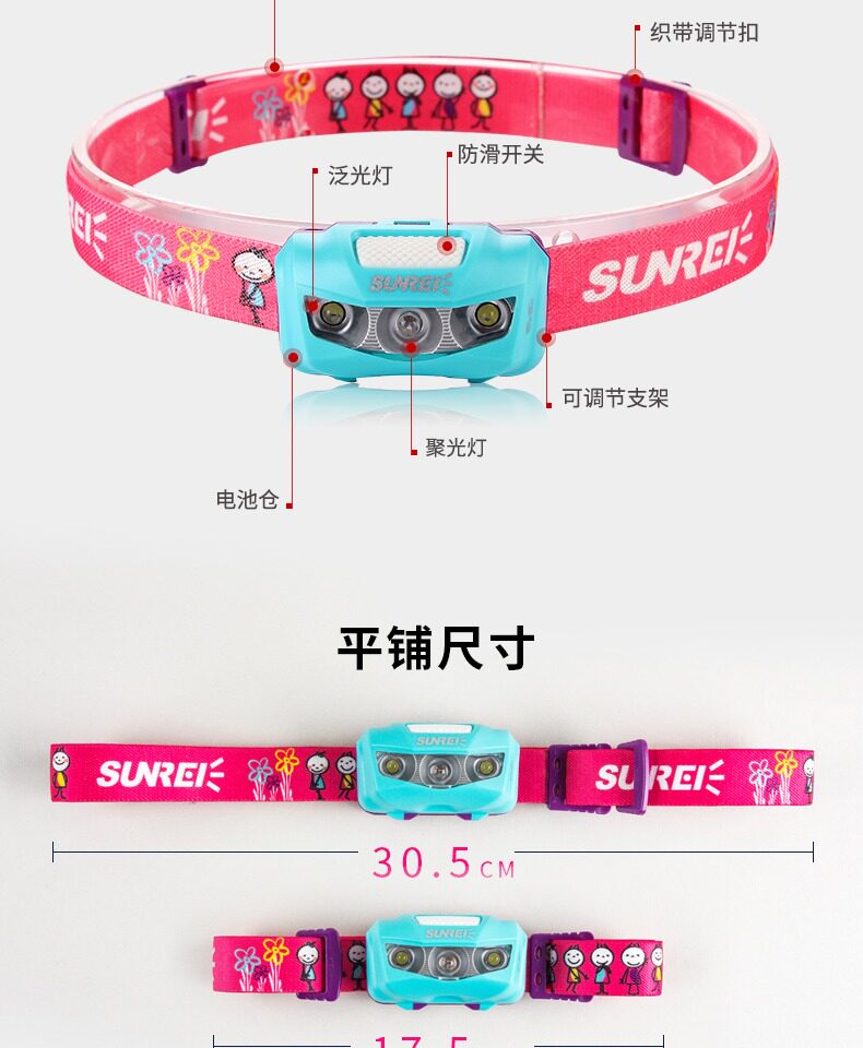 山力士儿童户外头灯 头戴式夜跑led登山露营灯夏令营防水头灯轻量详情8