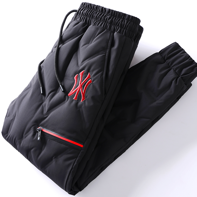 men's winter thick warm white duck down pants fashion lettering embroidered pressure rubber youth casual down pants