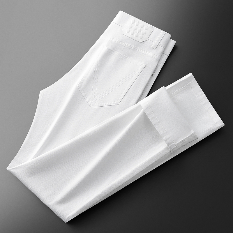 Summer Old Money Style Simple Solid Color Three-Dimensional Woven Comfortable Linen Combed Cotton Men's Slim Straight Casual Pants