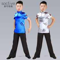  Boys Boys Latin dance clothing Children boys short-sleeved competition performance performance practice training tops Summer