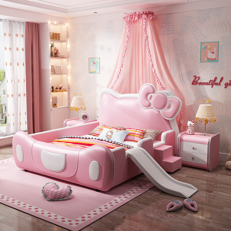 Net Red Luxury Children's Bed Girl Princess Bed Girl Dream Castle Villa Bedroom Girl Bed Genuine Leather Soft Bed