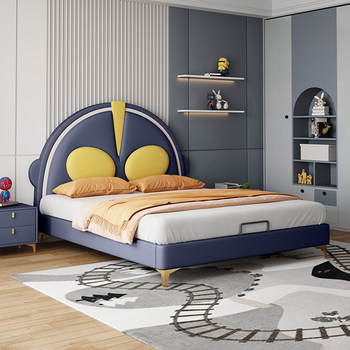 Ultraman children's bed boy solid wood bed 1.5 meters single bed modern simple leather bed children's furniture boy bed