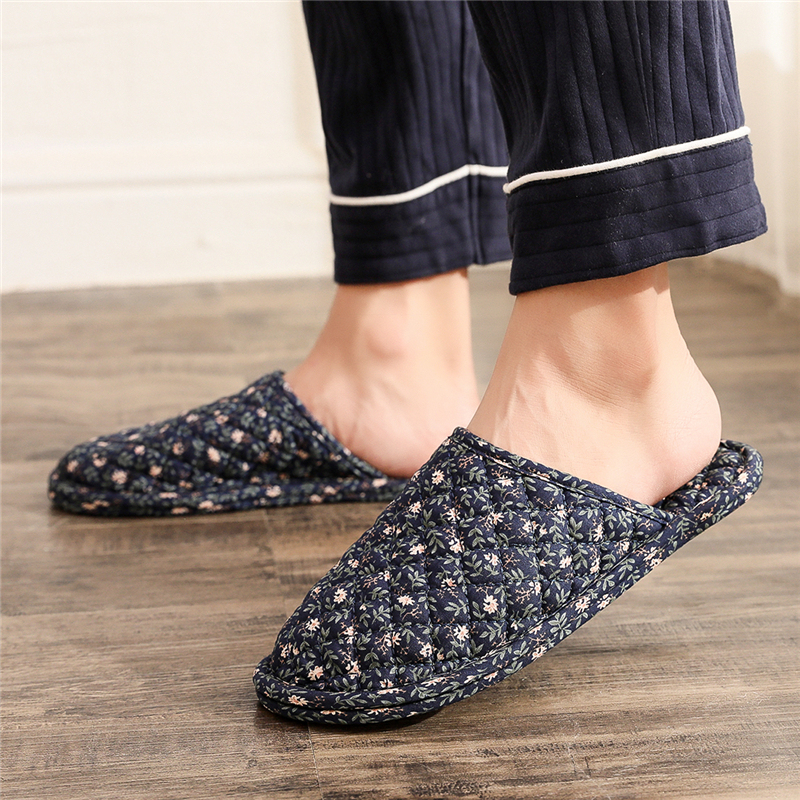 Couple's Foot-Covering Slippers for Autumn and Winter, Indoor Silent Pure Cotton Fabric Sole, Soft Sole That Won'T Damage Hardwood Floors, Slippers for Men and Women