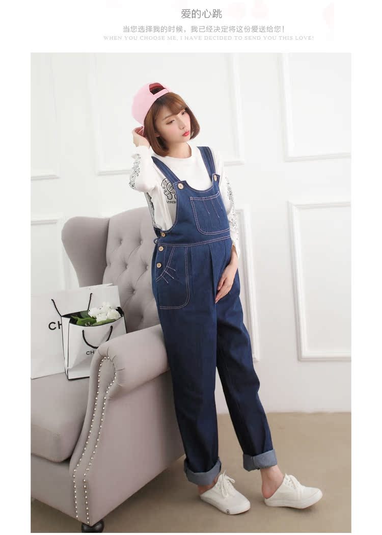 Bà bầu bib jeans jeans quần jumpsuit siêu lớn tăng phân bón mã thêm kích thước lớn 200 kg 230 kg 250 kg quần áo bầu đẹp