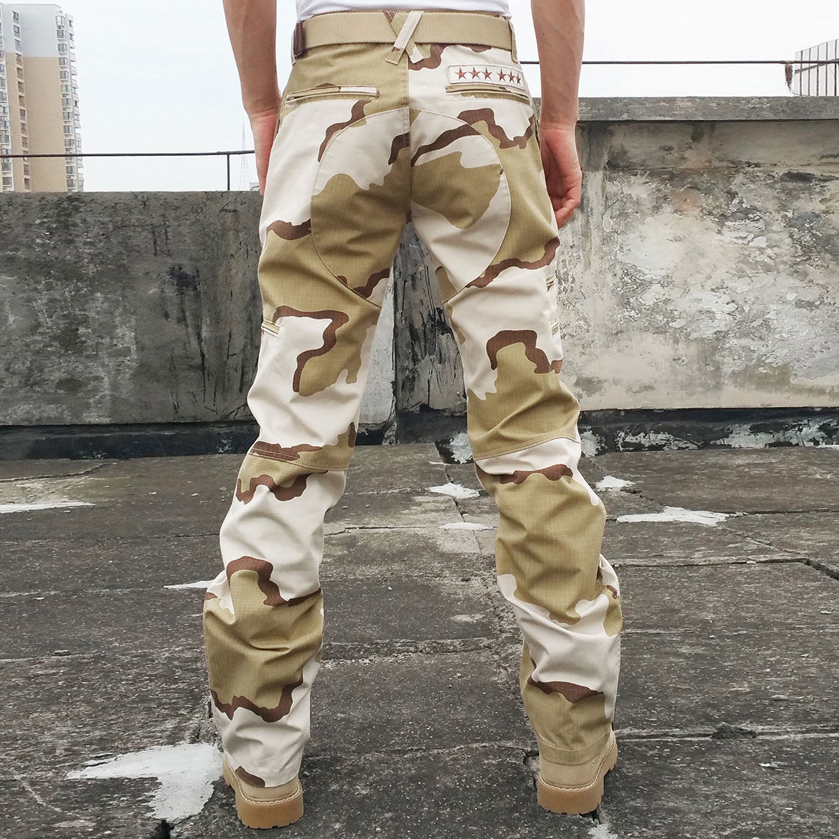Men's camouflage slacks spring and autumn outdoor military fans drawstring feet loose multi-pocket tactical ins overalls sand fans