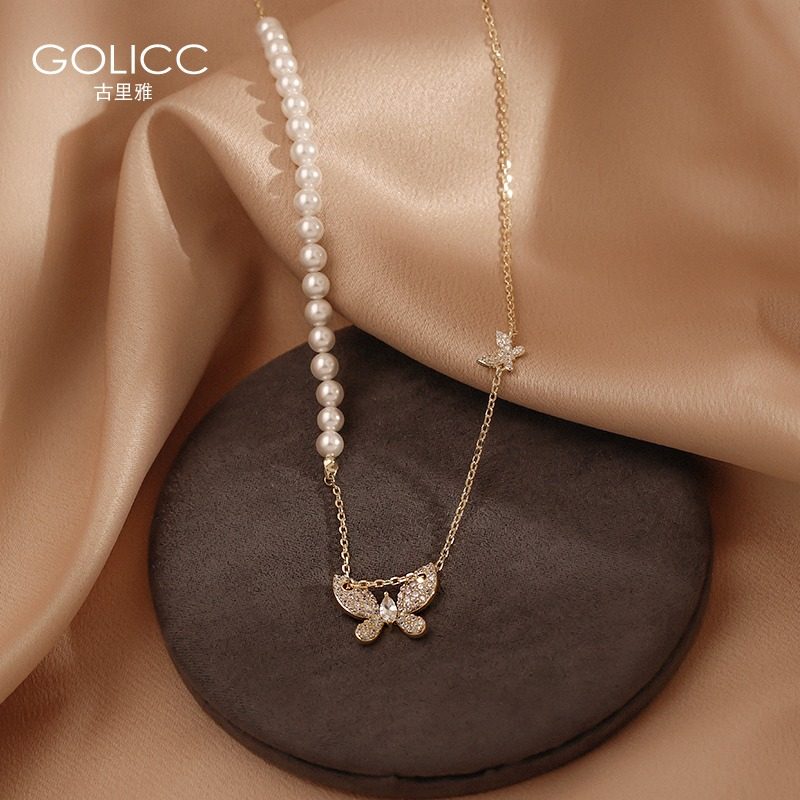 Butterfly Pearls Lock Bone Chain Light Extravagant And Small Crowdnecklace Women Ins Lukewarm Nature 2021 New Accessories Summer