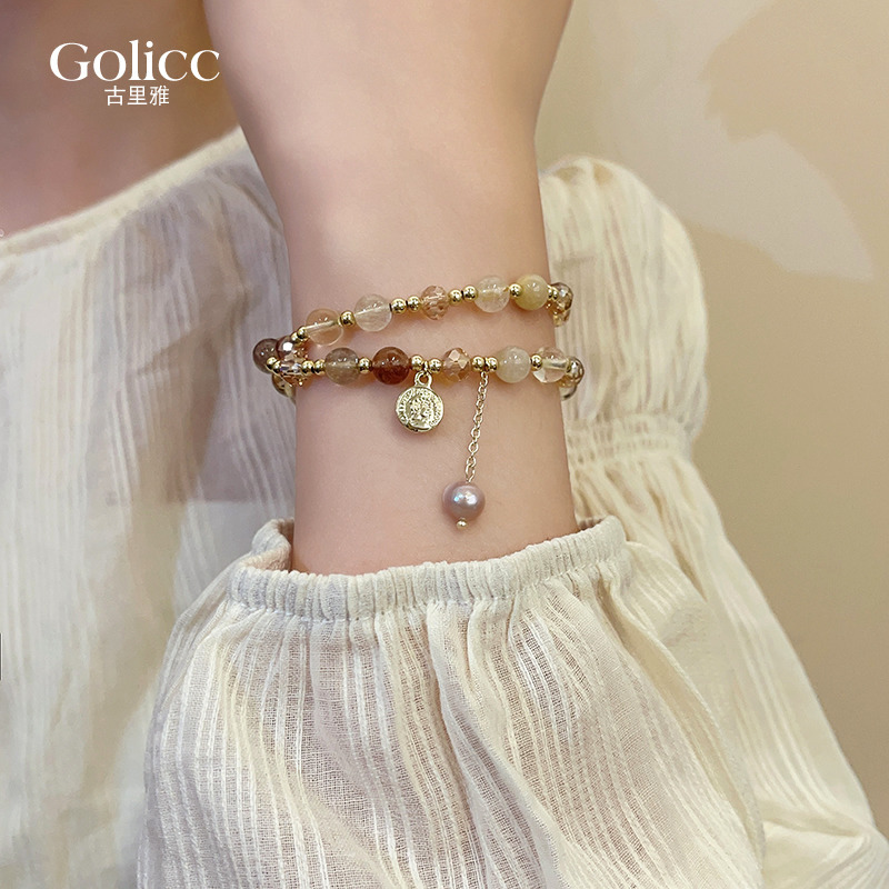 Double-Layered Citrine Beaded Bracelet for Women, 2026 New Style, Niche, Exquisite, High-End Crystal Bracelet, Stackable Jewelry