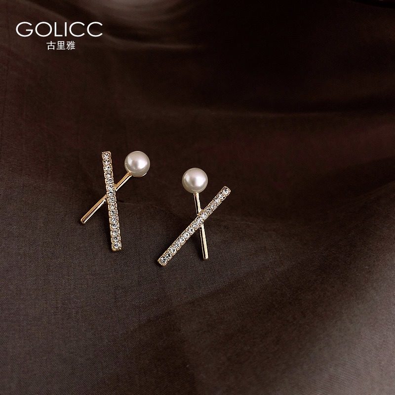 Cross pearl earrings female Korean temperament net red simple 925 sterling silver silver needle earrings 2020 new fashion earrings