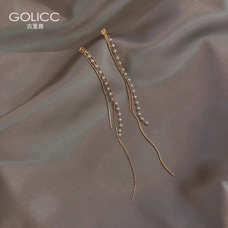 Korean net red temperament long version of tassel earrings 2021 new fashion earrings pearl earrings women earrings sterling silver silver needle