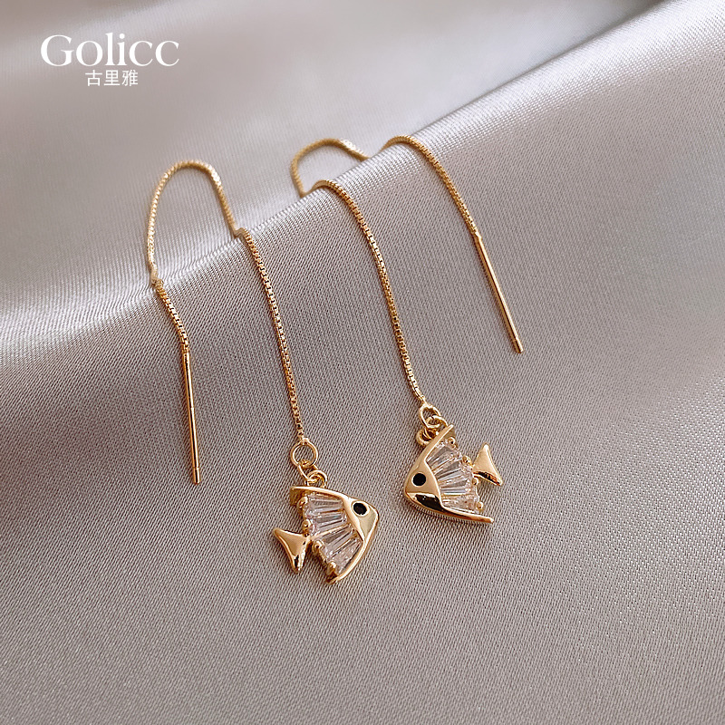 Small gold ear chain 2022 new tide minimal cool air temperament long - version stream Su earrings