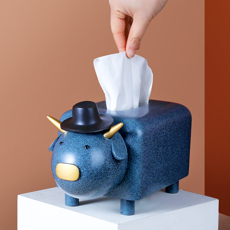 Nordic Light Lavish Creativity Cute Bull Piste Paper Towels Box Toilet Paper Box Pendulum Pieces Bull Year Gift Living-room Extraction Style Toilet Paper Decorations