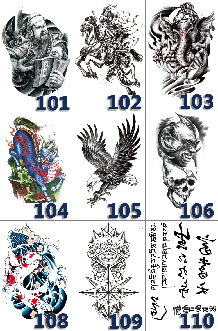 Dán hình xăm không thấm nước Đàn ông và phụ nữ kéo dài cánh tay hoa Prajna Heads Half Arms Shank Mô phỏng hình xăm cơ thể hình xăm dán chữ
