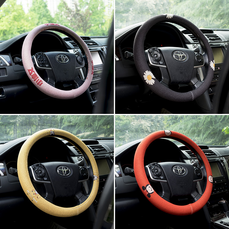 Linen steering wheel cover Car handlebar cover protective cover four seasons universal female Korean cute net red summer non-slip sweat absorption