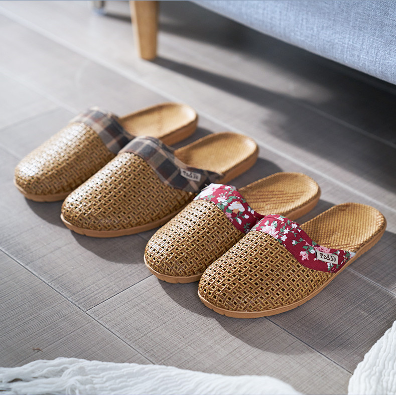 Yuangang bamboo woven vine grass mat sandal slippers men and women home indoor Baotou elderly linen non-slip wood flooring summer parents