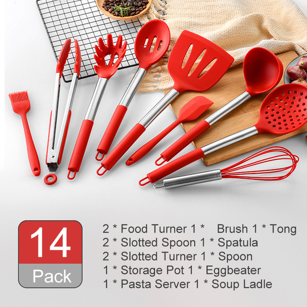 14Pcs Silicone Kitchen Sets Cooking Utensils Tools BPA Free
