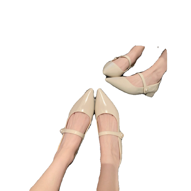 French retro pointed toe pearl buckle medium heel thick heel ເກີບ Mary Jane 2024 ພາກຮຽນ spring ແລະດູໃບໄມ້ລົ່ນແບບໃຫມ່ ເກີບດຽວສີດໍາຕື້ນສໍາລັບແມ່ຍິງ