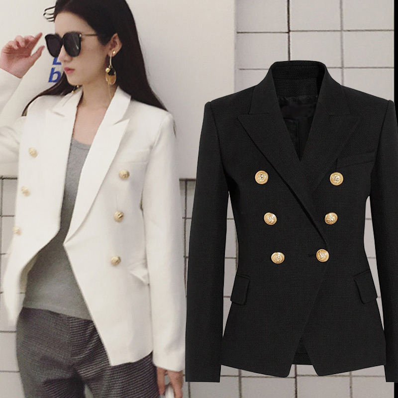 Spring and Autumn Women's Long-Sleeve Balmain High-End Double-Breasted Short Slim-Fit Elegant Blazer