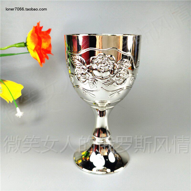 Special price Russia R-69 tin metal high foot grape wine glass bright silver color large rose capacity 2 two 100 ml