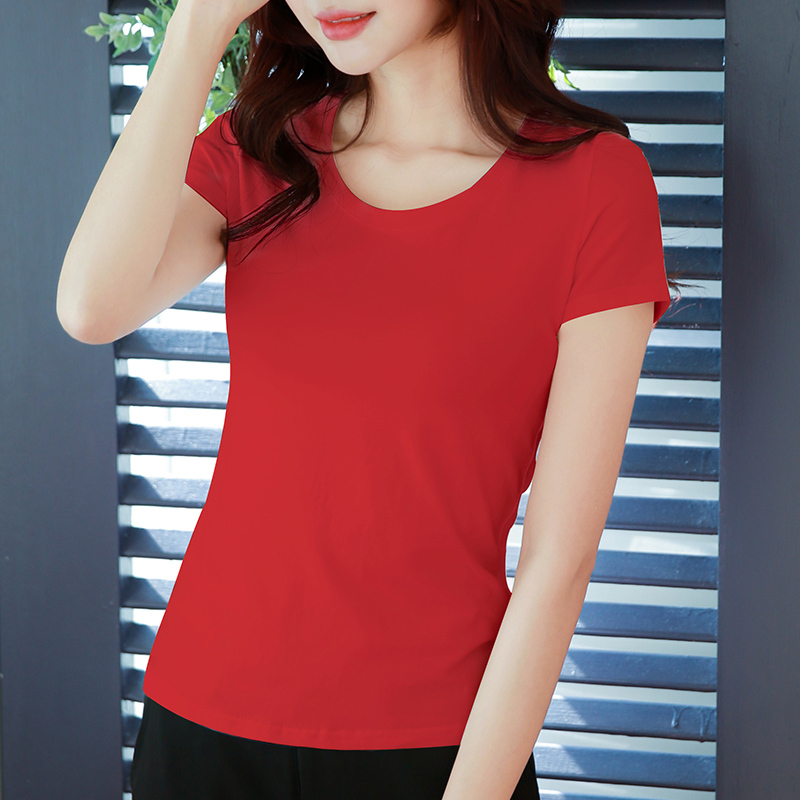 Summer Red Slim-Fit Short-Sleeve T-Shirt for Women 2025 New Pure Cotton Tight-Fitting Korean Style Versatile Top