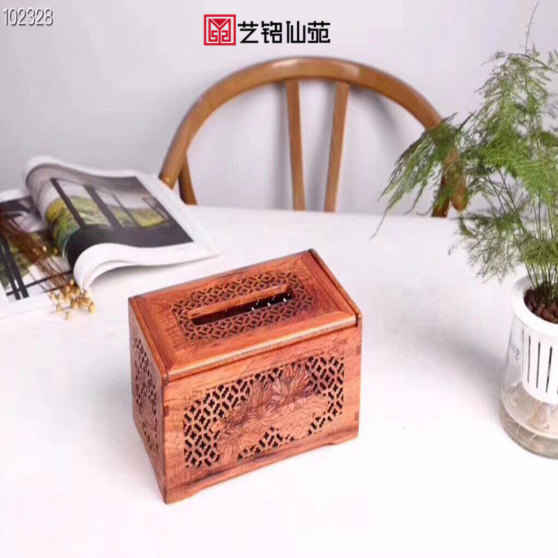 Burmese Hollowed-out Tissue Box Big Fruit Purple Sandalwood Napkin Box Solid Wood Long version of paper towel box Living room Home containing toilet paper box