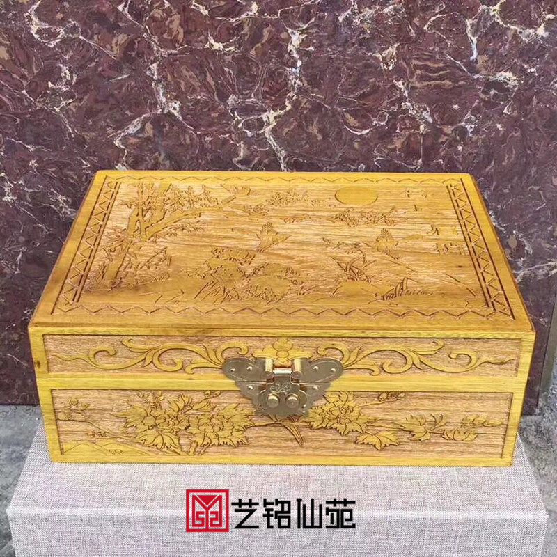 Xiaoye Zhennan tea box happy eyebrow solid wood storage box golden nanmu jewelry box factory direct sales