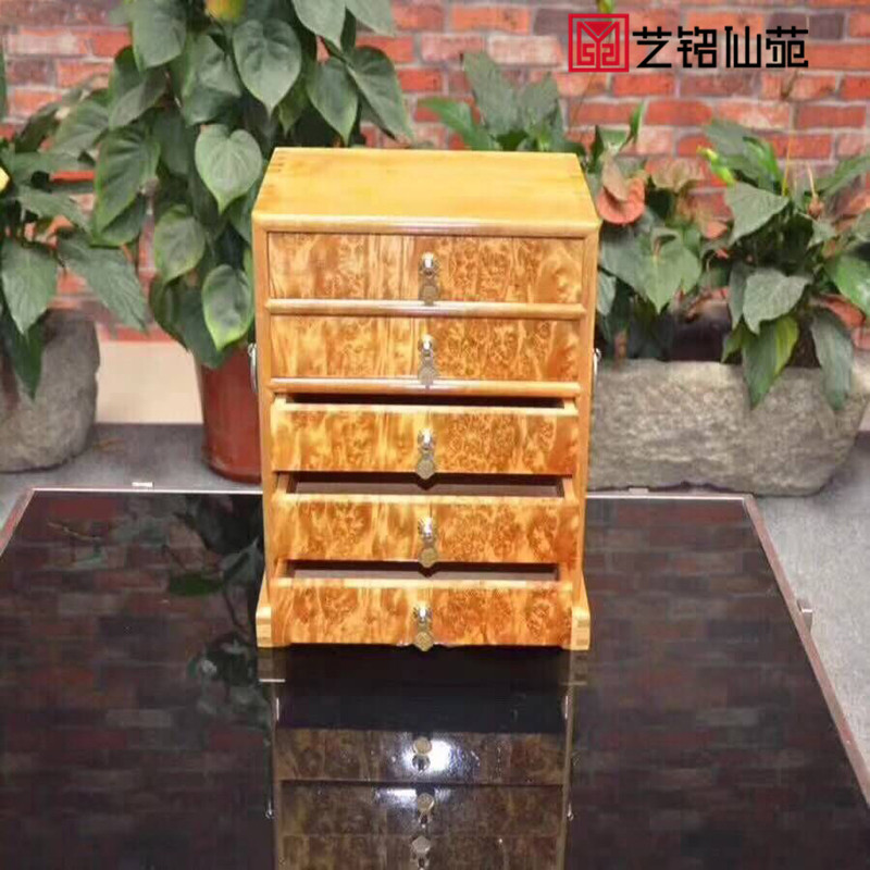 Gold Zhangjin Silk Nan Five Floors First Decorated Box Red Wood Ornament Box Home Multi-Drawer Containing Box Manufacturer Direct Sales