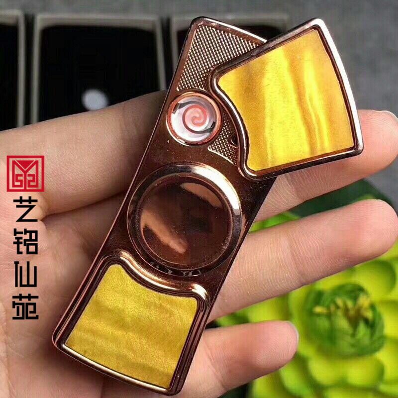 Red Wood Golden Fingertips Top Lighter Large Leaf Gold Silk Nam Watch White Cigarette Lighter USB Charging 7 Gear Light Wheel Flash