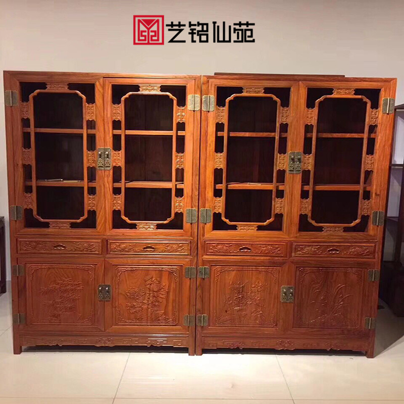 African rosewood bookcase two combinations of antique solid wood Ming and Qing Dynasty bookcase storage cabinet file cabinet storage display cabinet