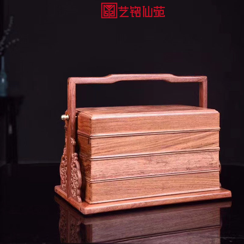 Burmese pear three-tiered box mahogany food box shopping basket wedding retro fruit basket egg storage basket wooden basket