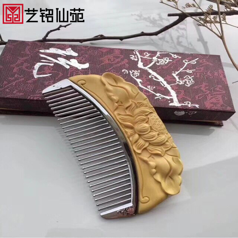 Boxwood silver comb Household curly hair comb Log massage comb Anti-static cute small comb hair loss long hair comb