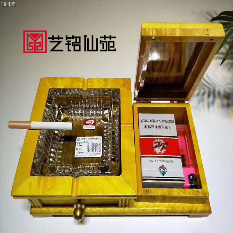 Large Leaf Golden Silk Nan Tobacco Ashtray Flip Style Two-piece Glass Creative Personality Cigarette Case Two-in-one Retro Home Swing Accessories