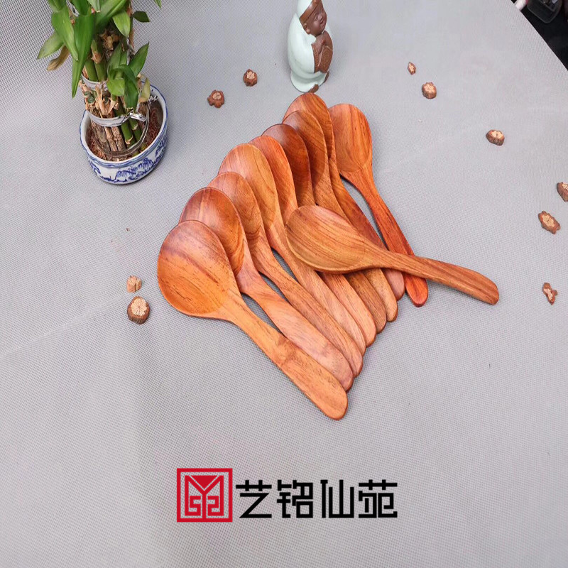 Art Ming Xianyuan Myanmar Flower Pear Spoon Large Fruit Purple Sandalwood Solid Wood Soup Spoon Spoon Spoon Spoon Red Wood Carved Spoon