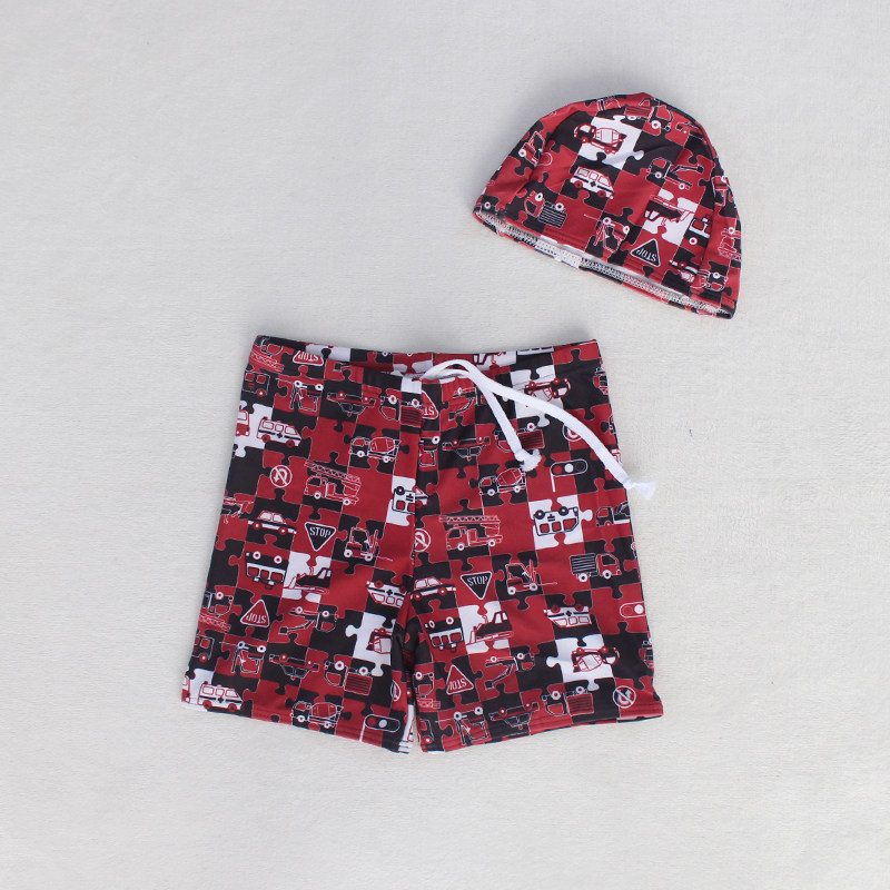 Small Rebate-Boy Even cap flat corner swimming pants Children swimming shorts 2-8-year-old boy Two-two-style swimming cap