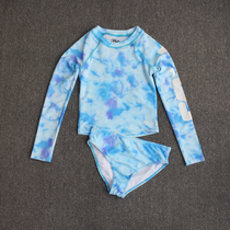 Small discount girl swimsuit long sleeve sunscreen triangle set children split swimsuit colorful quick-drying nylon