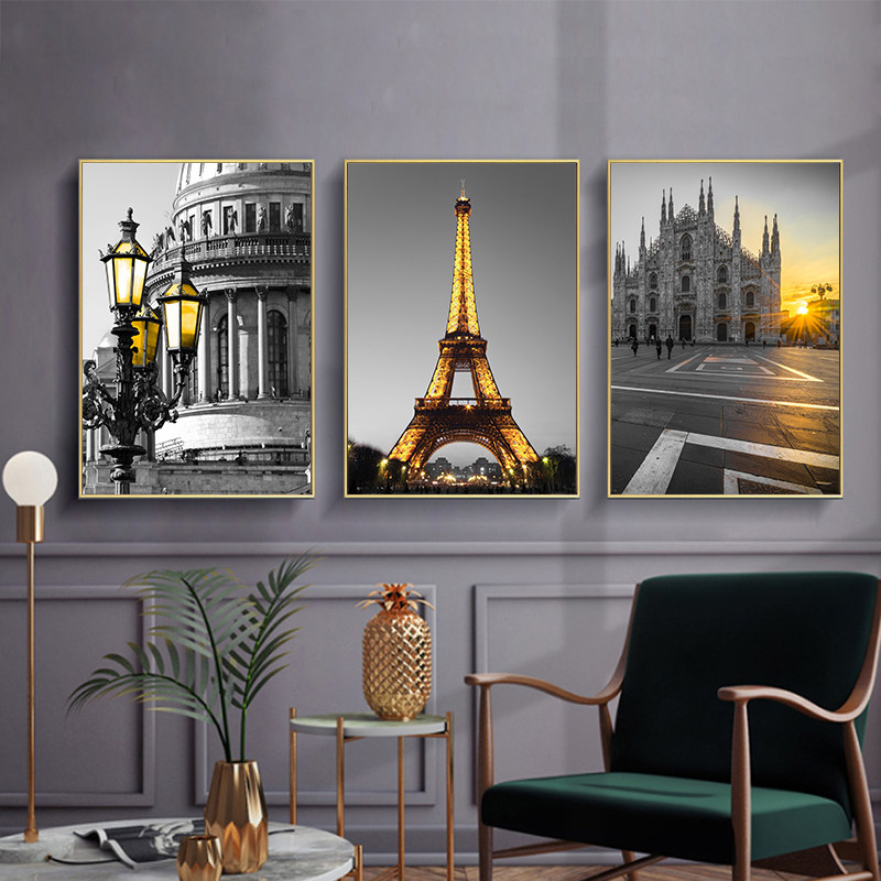 3341 Paris Iron Hitch Landscape Decoration Painting Modern Industrial Wind Black And White Yellow Living Room Decoration Painting Modern Minima