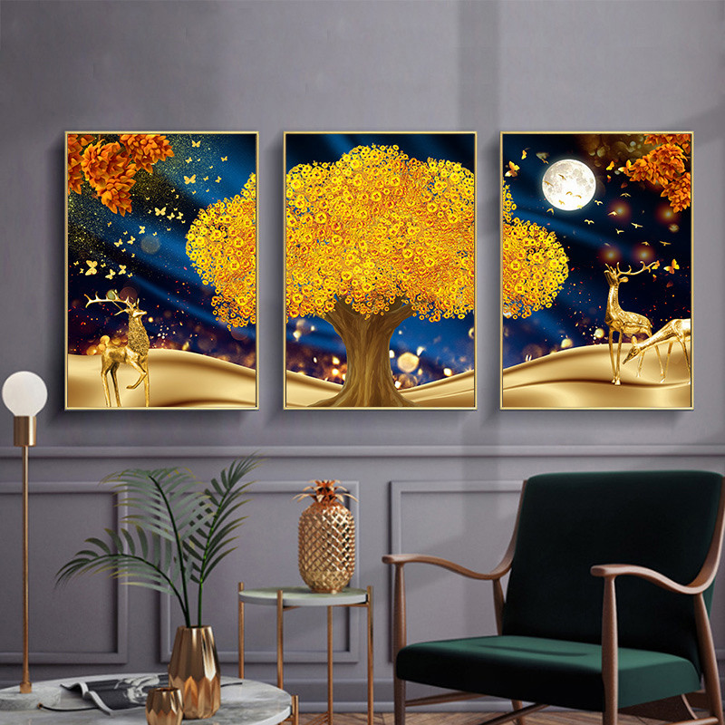 3005 Living room wall decorates modern minimal sofa background wall painting of the Nordic wall hangs moose triple link