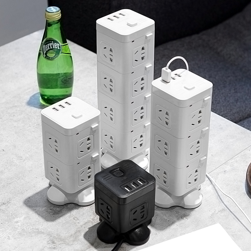 Vertical tower-type usb inserts intelligent multifunction creative power extension with wire plugboard socket trailing wire boards
