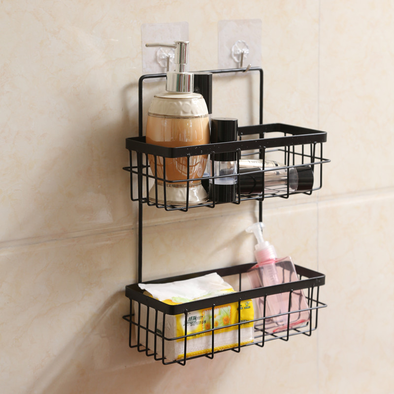 Punch-free wall shelf Bed head Bedroom wall hanging basket Kitchen powder room Dormitory double ins storage shelf