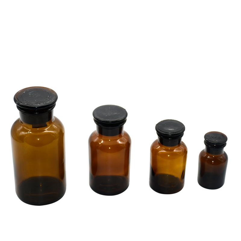 Glass brown brown grinding mouth wide mouth reagent bottle specimen bottle sealed cotton wool bottle