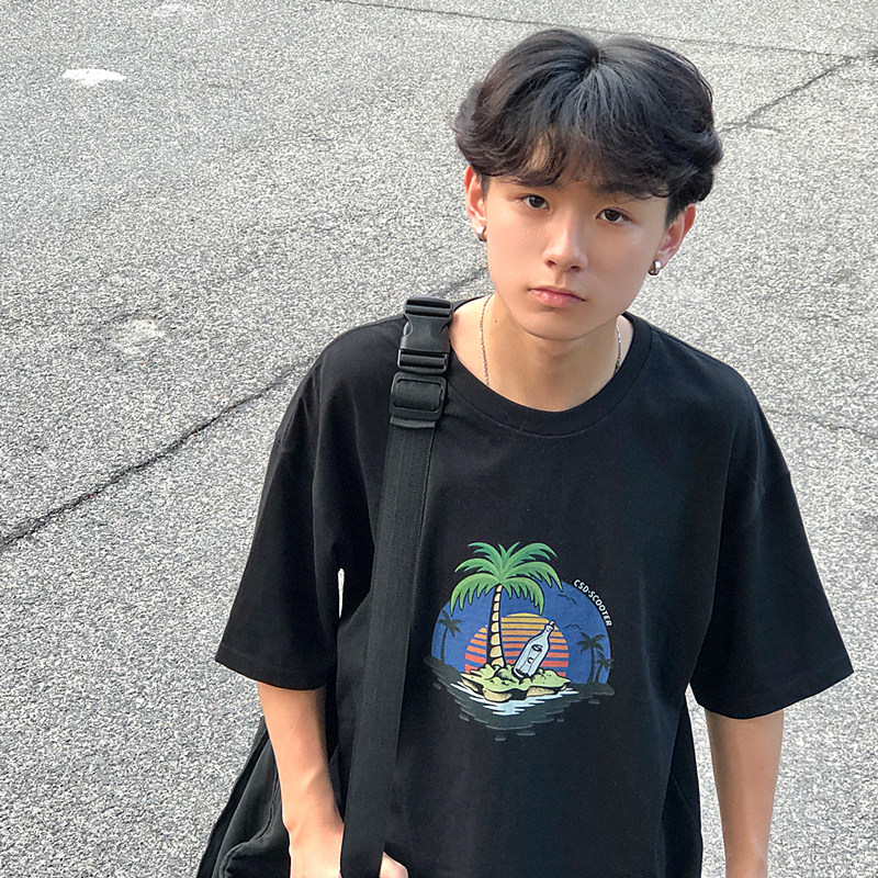 CSD clothes Coconut Island weighs 240G summer fall shoulder pure cotton short sleeve T-shirt male and female round collar easing 