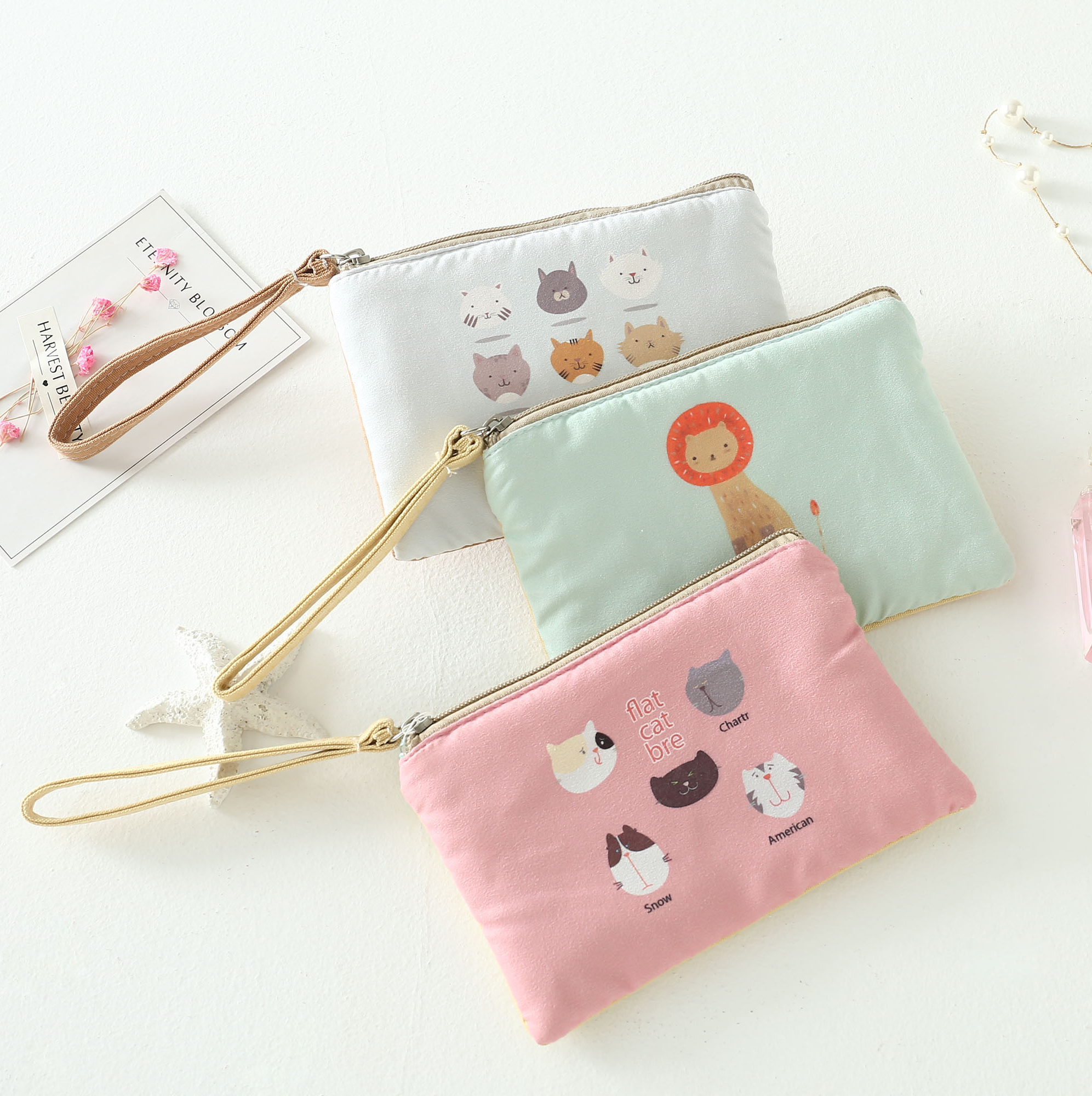 Buy Two Hair Three Canvas Zero Wallet Student Pen Bag Han Edition Illustrations Zero Money Bag Coin Bag Cartoon Large Screen Phone Bag