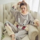 Đồ ngủ nữ mùa đông phiên bản Hàn Quốc của áo khoác lông cừu dày san hô phù hợp dễ thương mùa thu dài tay áo flannel dịch vụ nhà