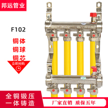 Floor heating water distributor all-copper household floor heating pipe pert water collector pure copper 4-way 5-way 6-way inlet filter valve F102