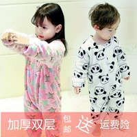 Trẻ sơ sinh mùa đông trẻ em flannel quần áo ngủ một mảnh nam và nữ quần áo nhung san hô cộng với romper nhung dày quần áo trẻ sơ sinh cao cấp