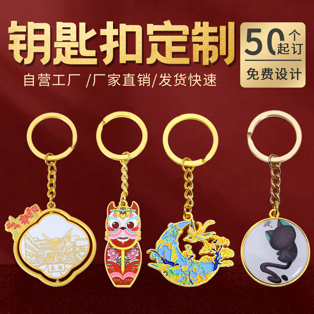 Metal keychain custom corporate logo activity bank commemorative pendant animation cartoon paint key chain custom
